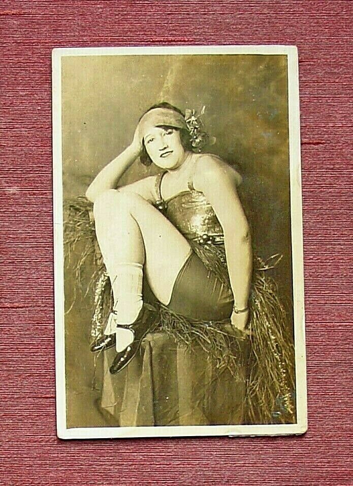 Carnival Sideshow Hoochie Coochie Dancer Grass Skirt Sepia Real Photo Postcard